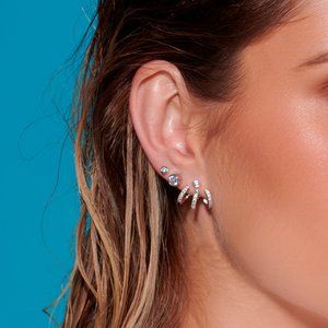 Rhodium plated ear jacket earring with zirconia